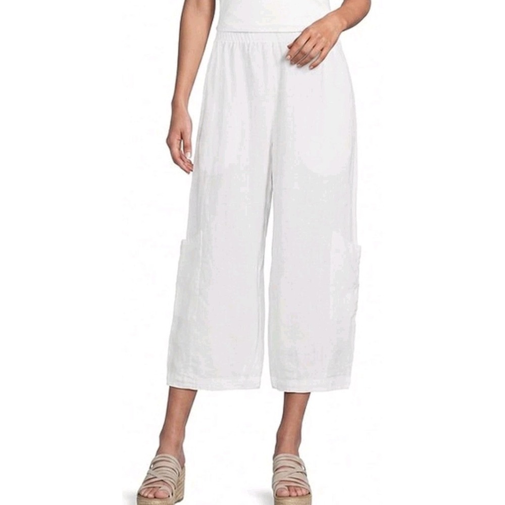 Bryn Walker Casbah Sz S Linen Elastic Waist Wide Leg Crop Pants Coastal Cottage